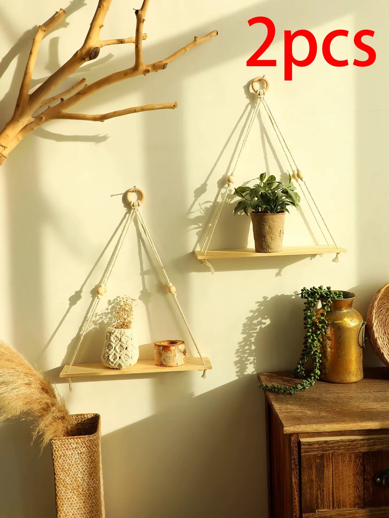 Wood Wall Shelf Macrame