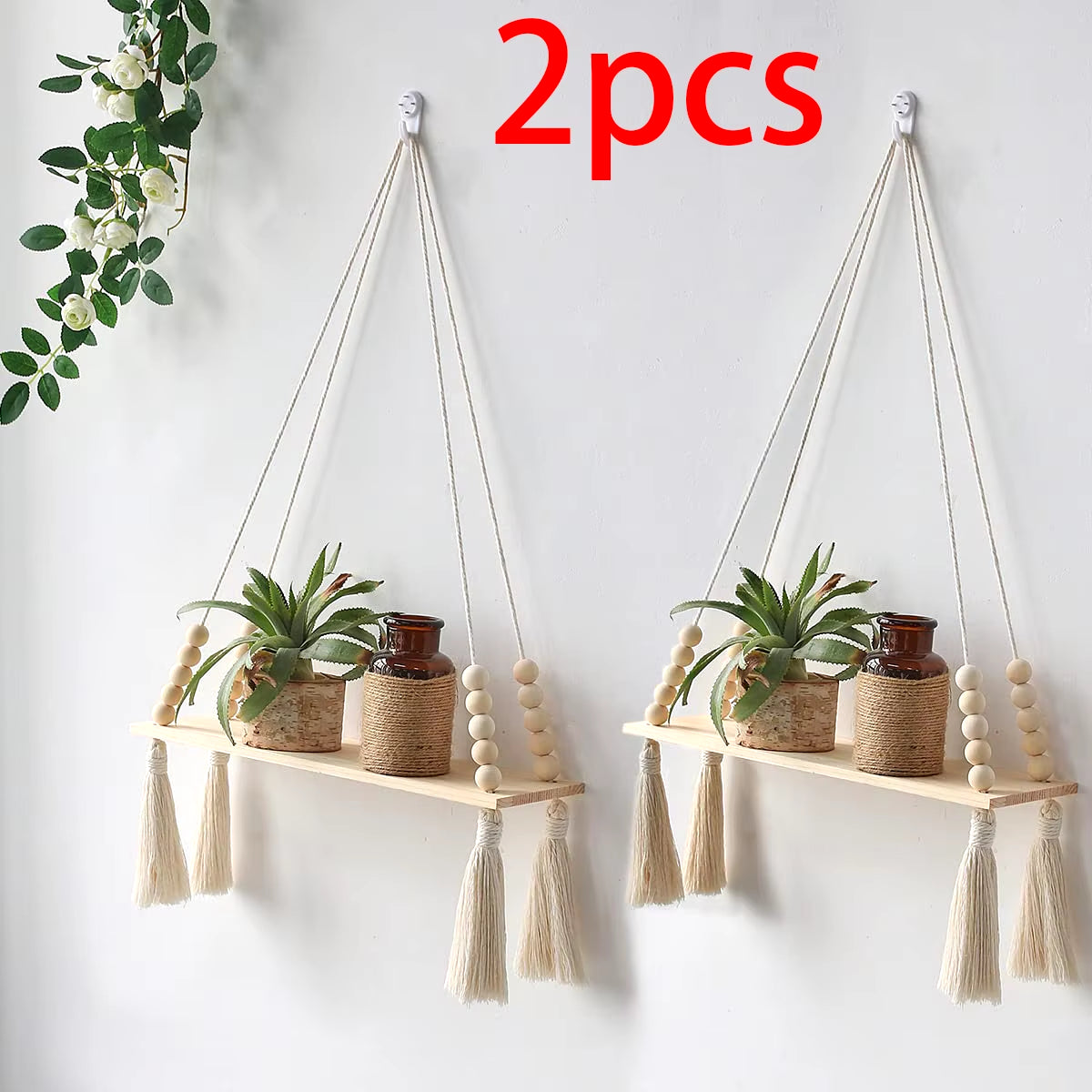 Wood Wall Shelf Macrame