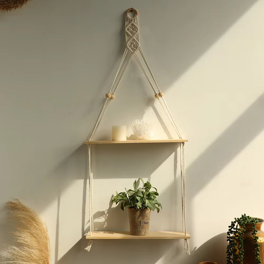 Wood Wall Shelf Macrame
