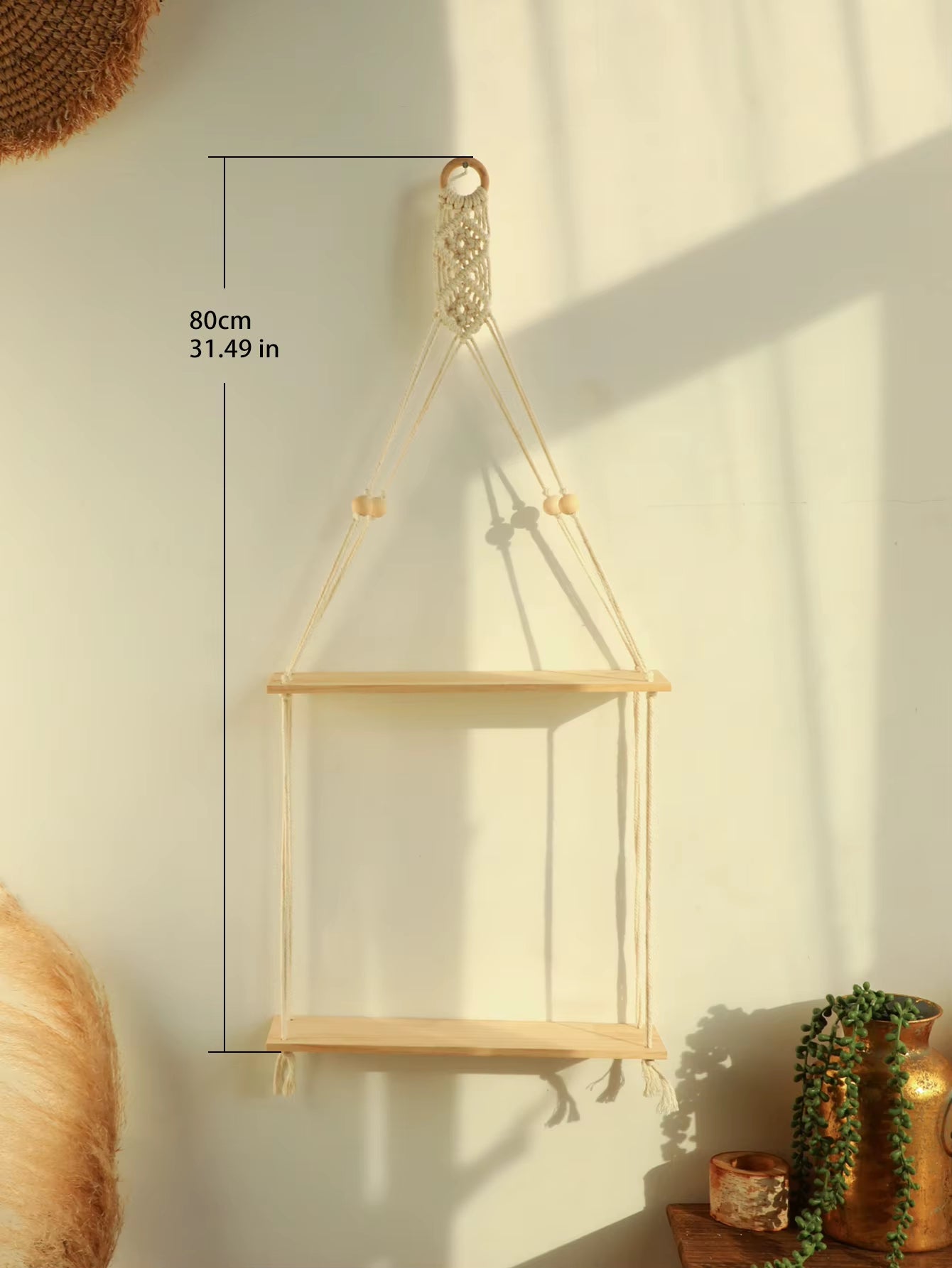 Wood Wall Shelf Macrame