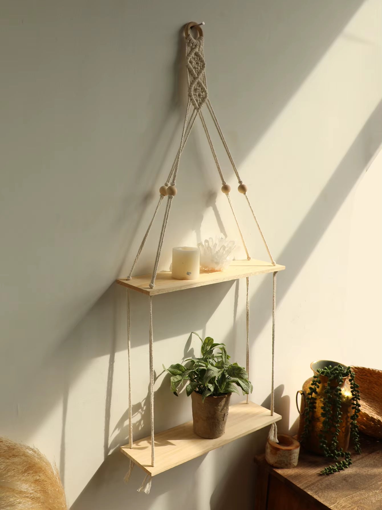 Wood Wall Shelf Macrame