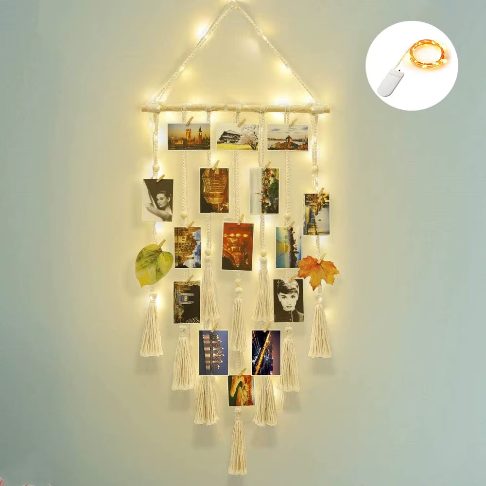 DIY Photo Display Macrame Wall Hanging Hanging Wall Pictures Boho Home Decor Kids Baby Room Decoration Gift Friend and Family