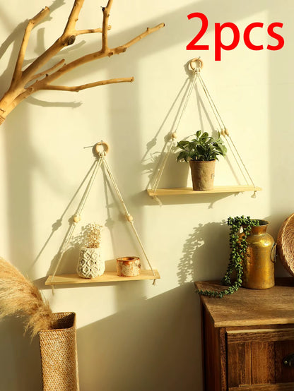 Wood Wall Shelf Macrame 