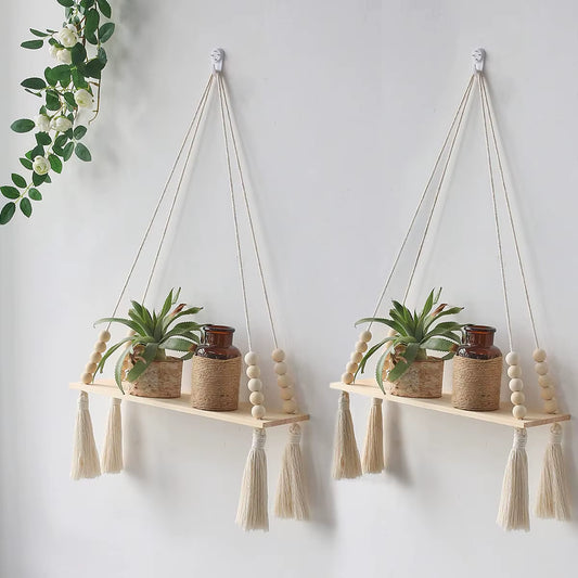 Wood Wall Shelf Macrame 