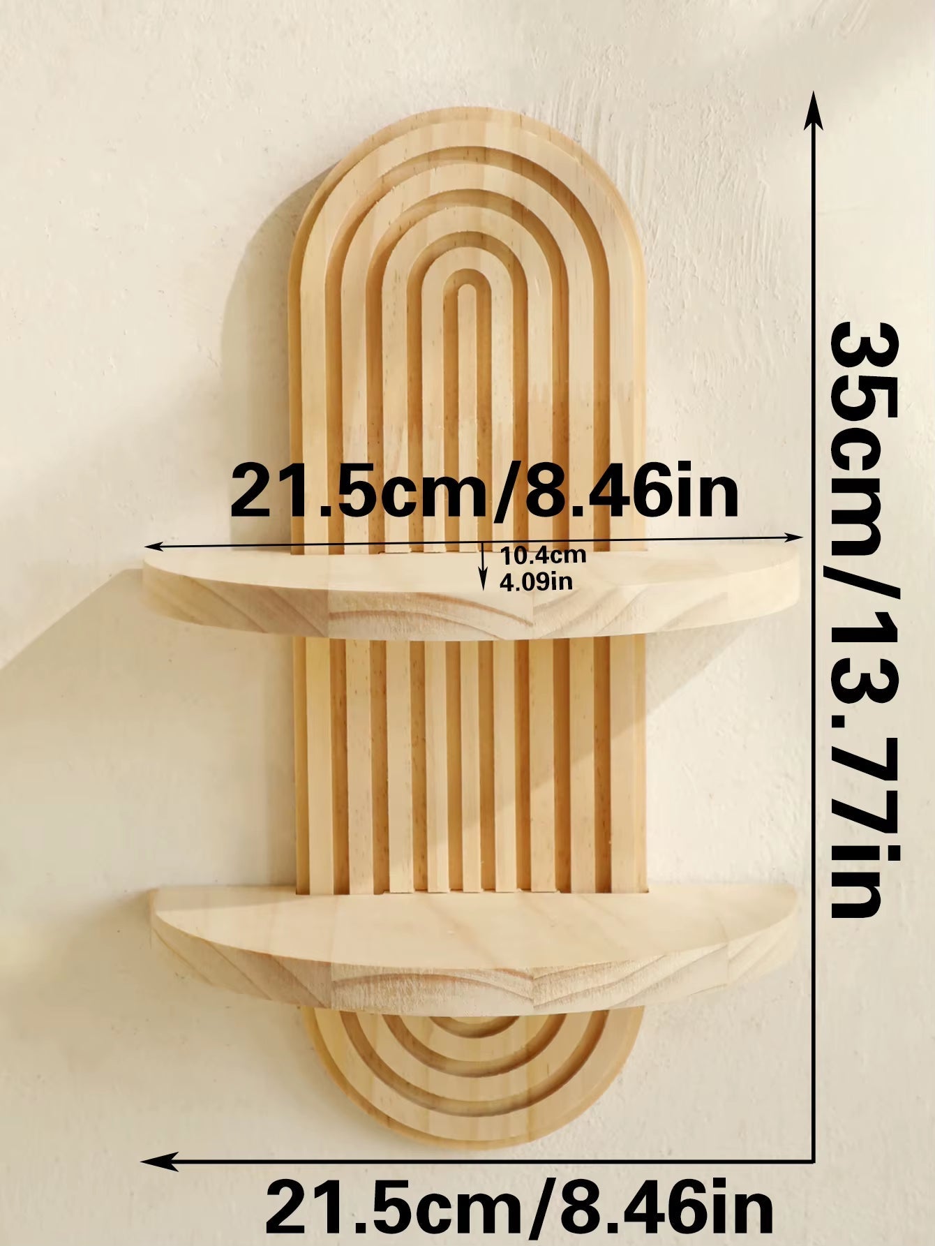 2-Tier Boho Style Wooden Wall Shelves - Geometric Wall Mounted Shelves, Natural Wood Finish, Modern Home Decor, Plant Decorative