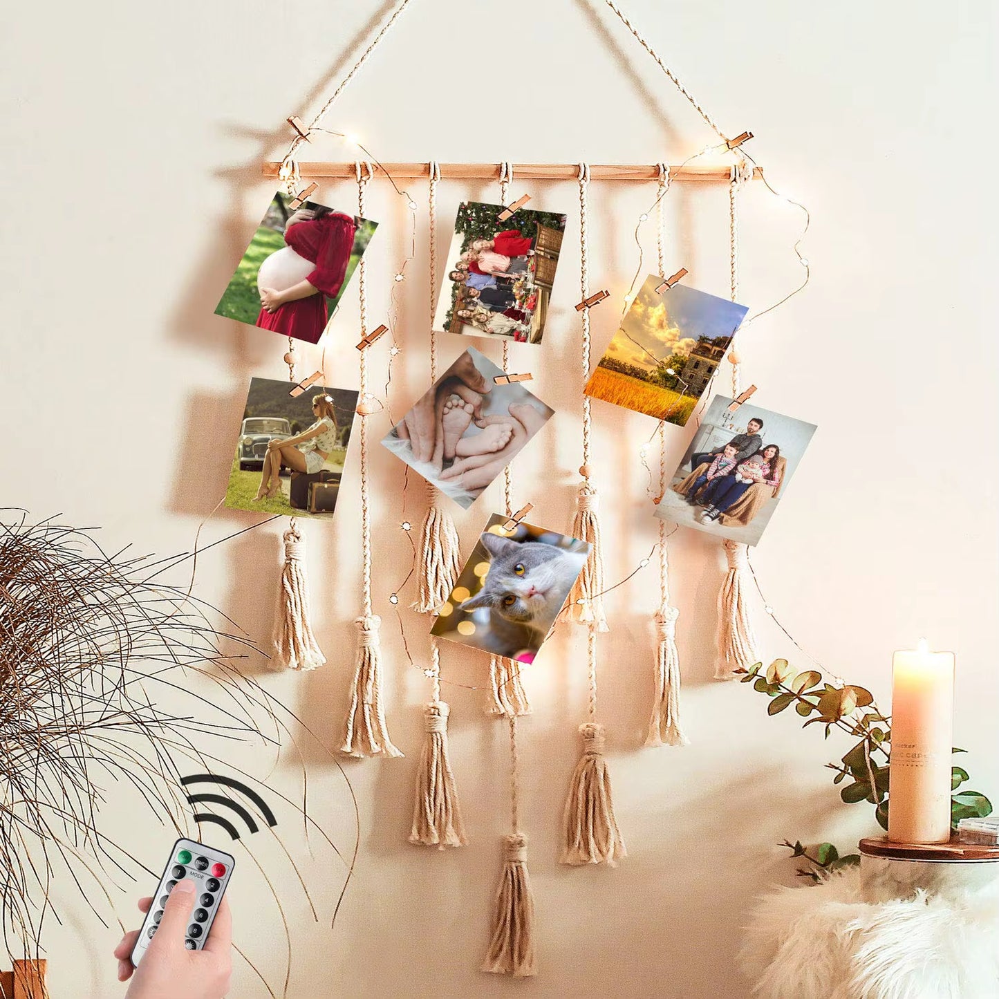 DIY Photo Display Macrame Wall Hanging Hanging Wall Pictures Boho Home Decor Kids Baby Room Decoration Gift Friend and Family