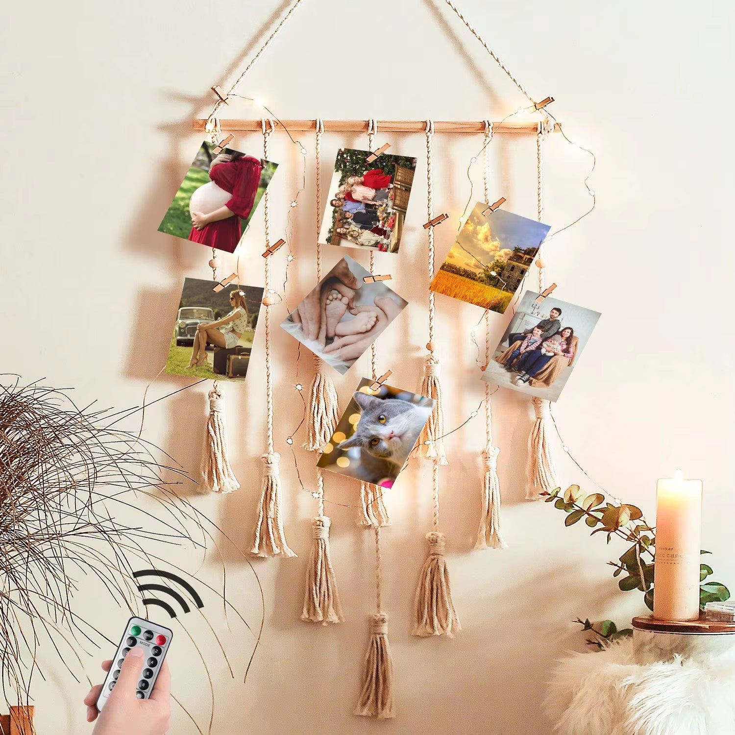 DIY Photo Display Macrame Wall Hanging Hanging Wall Pictures Boho Home Decor Kids Baby Room Decoration Gift Friend and Family