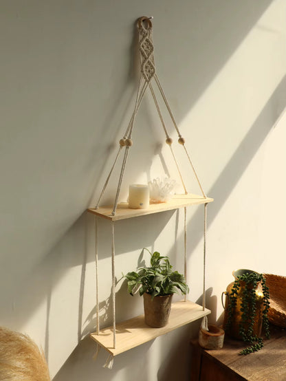 Wood Wall Shelf Macrame 